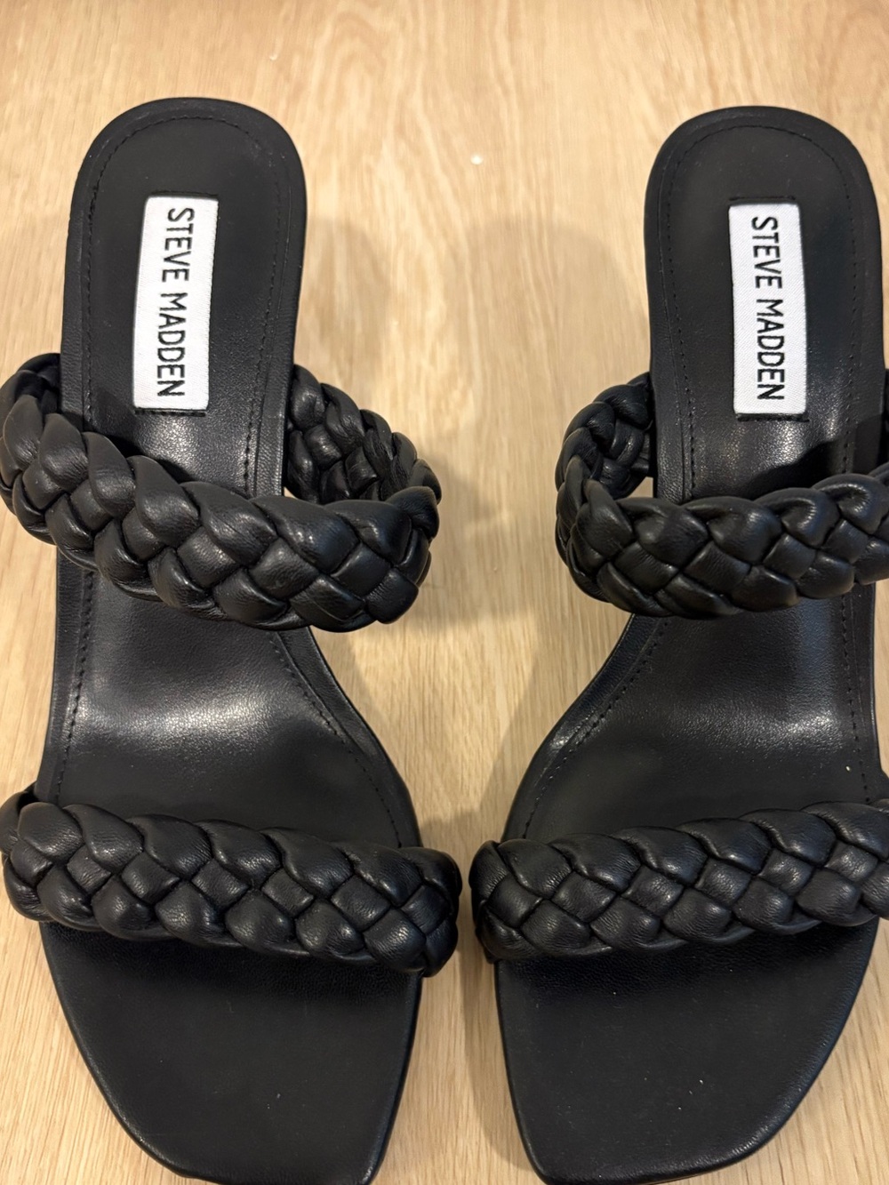 Steve Madden Black Braided Double-Strap Block Heel Sandals
